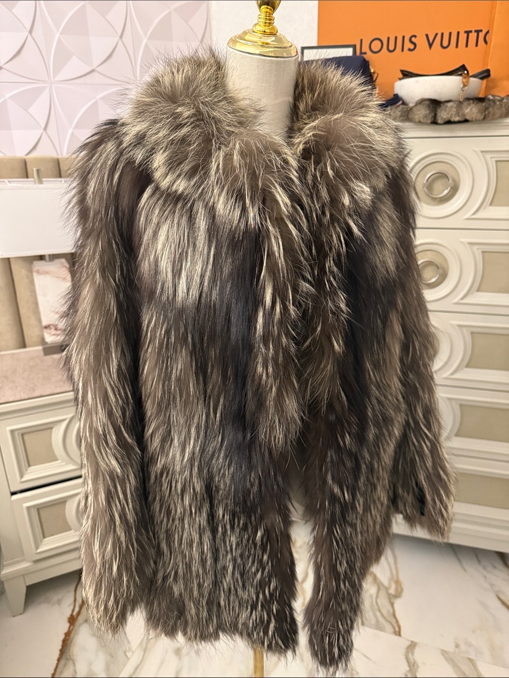 Real silver fox fur coat small